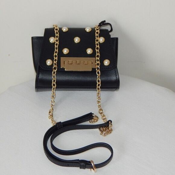 ZAC POSEN EARTHA MINI Pearl Studs Flap Chain Link Shoulder Bag Black NWT - Picture 5 of 10